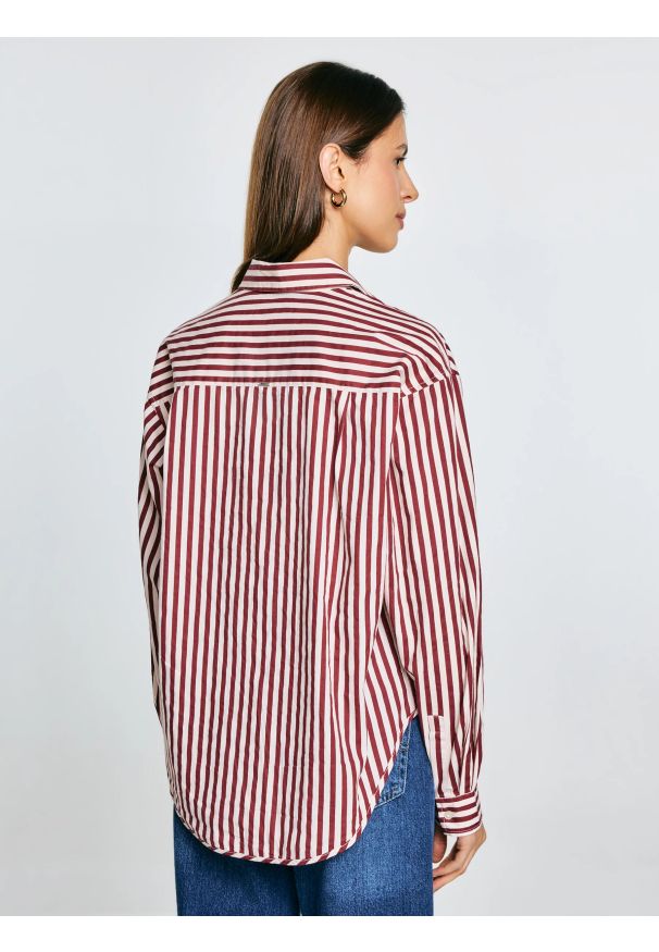 Big-Star - Koszula damska oversize w paski bordowo-kremowe Tina 604. Okazja: na co dzień. Kolor: czerwony. Materiał: materiał, bawełna, jeans. Wzór: paski. Styl: elegancki, casual