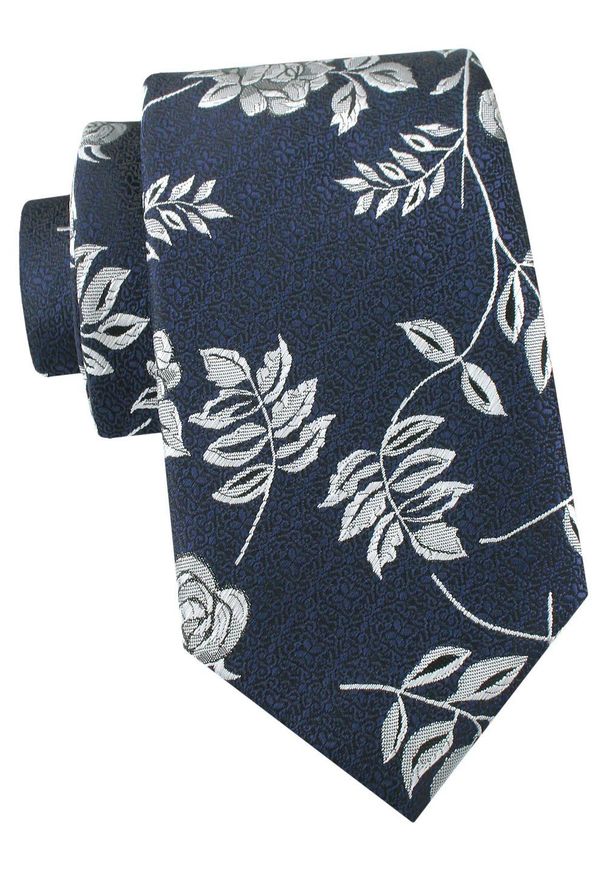 Krawat Męski - Angelo di Monti - Granat w Duże Kwiaty. Kolor: niebieski. Materiał: tkanina. Wzór: kwiaty. Styl: elegancki, wizytowy