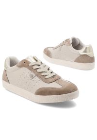 Sneakersy damskie S.Barski, sportowe ze skóry naturalnej wstawki zamszowe perforowana cholewka sznurowane lekka podeszwa casual, beżowe, LR61-7091. Okazja: na co dzień. Zapięcie: sznurówki. Kolor: beżowy. Materiał: skóra, zamsz. Szerokość cholewki: normalna. Sport: turystyka piesza #2