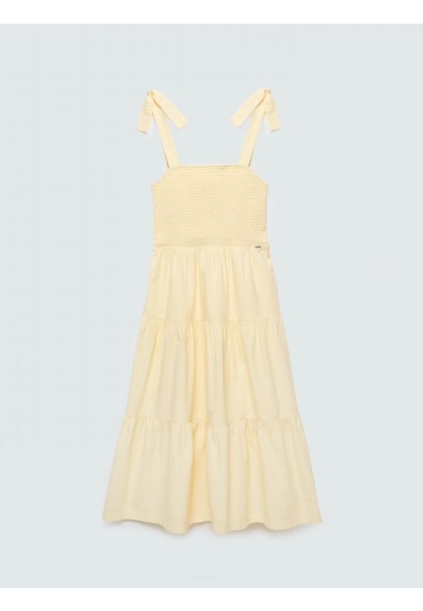 Big-Star - Sukienka damska midi na ramiączkach w drobne paseczki jasnożółta Gopisi 200. Kolor: żółty. Materiał: bawełna, tkanina. Długość rękawa: na ramiączkach. Długość: midi