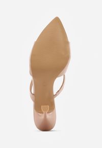 Born2be - Beżowe Klapki na Szpilce z Podwójnym Paskiem i Szpiczastym Noskiem Senrenne. Okazja: na co dzień. Nosek buta: szpiczasty. Kolor: beżowy. Materiał: jeans, satyna, koronka. Wzór: koronka. Obcas: na szpilce. Styl: casual, elegancki #5