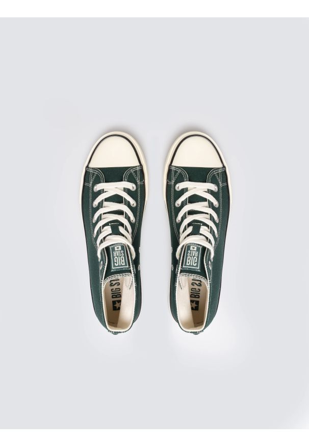 Big-Star - Trampki męskie wysokie zielone SS174291 304. Okazja: na spacer, na co dzień. Wysokość cholewki: przed kolano. Nosek buta: okrągły. Kolor: zielony. Materiał: materiał. Szerokość cholewki: normalna. Styl: elegancki, casual