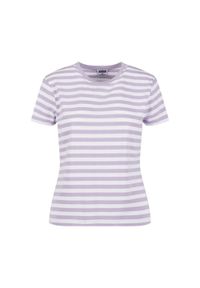 Urban Classics - T-shirt Damski W Paski Standardowy. Kolor: fioletowy, różowy, biały, wielokolorowy. Wzór: paski. Sport: turystyka piesza
