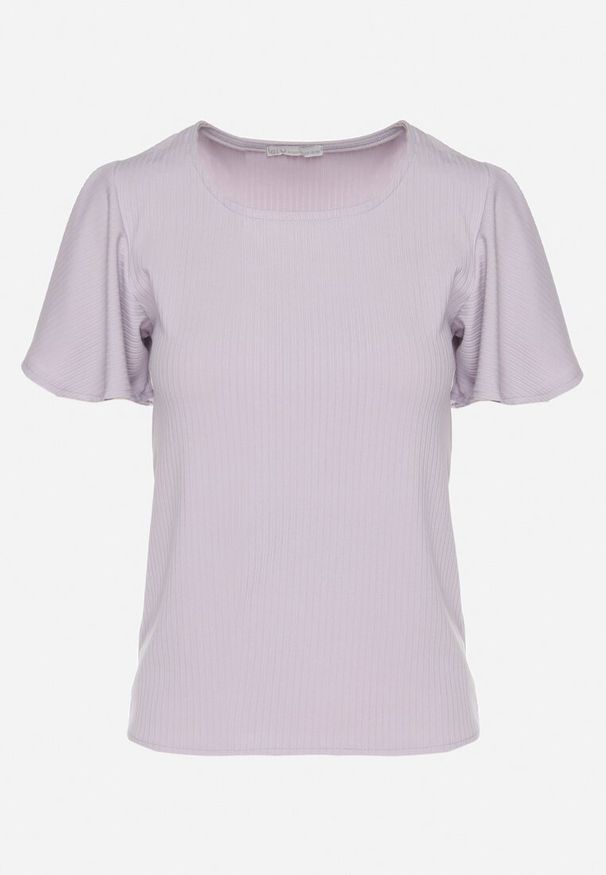 Born2be - Jasnofioletowa Bluzka Ozdobiona Szerokimi Rękawami Sunlisa. Okazja: na co dzień. Kolor: fioletowy. Materiał: jeans. Wzór: aplikacja. Styl: klasyczny, casual