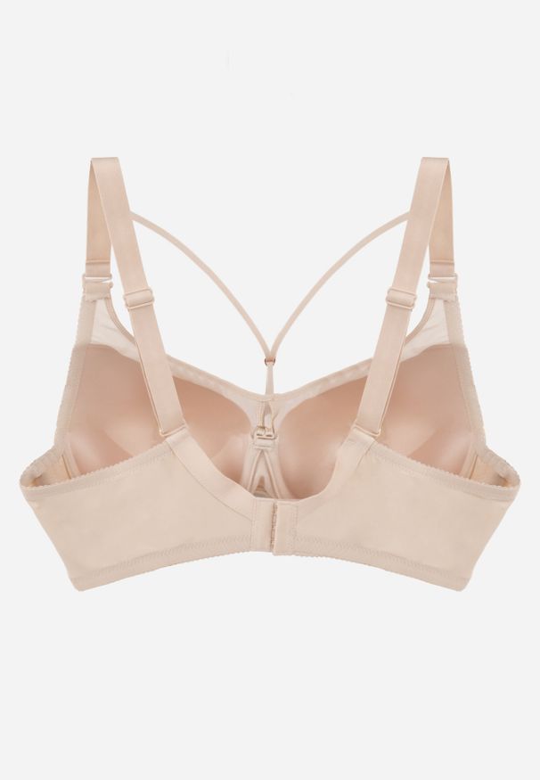 Renee - Jasnobeżowy Biustonosz z Siateczkową Wstawką i Ozdobnymi Paskami przy Dekolcie Sabesa. Kolor: beżowy