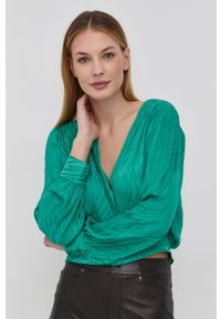 Morgan Koszula damska kolor zielony. Okazja: na co dzień. Kolor: zielony. Materiał: tkanina. Długość rękawa: długi rękaw. Długość: długie. Styl: casual