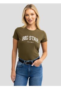 Big-Star - Koszulka damska bawełniana z logo BIG STAR khaki Ramila 303. Okazja: na co dzień. Kolor: zielony. Materiał: bawełna. Wzór: nadruk. Styl: casual, retro, klasyczny