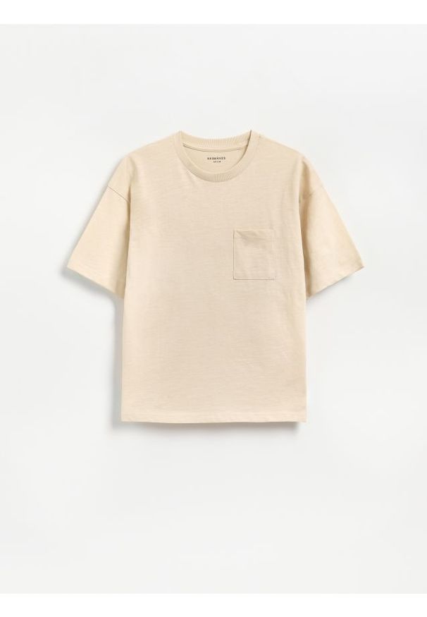Reserved - Bawełniany t-shirt - beżowy. Kolor: beżowy. Materiał: bawełna