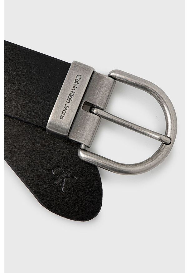 Calvin Klein Jeans pasek skórzany męski kolor czarny. Kolor: czarny. Materiał: skóra