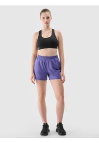 4f - 4F Spodenki treningowe szybkoschnące damskie - granatowe M. Stan: podwyższony. Kolor: niebieski. Materiał: dzianina, elastan, włókno, syntetyk, materiał. Długość: krótkie. Wzór: gładki, jednolity, ze splotem. Sport: fitness #1