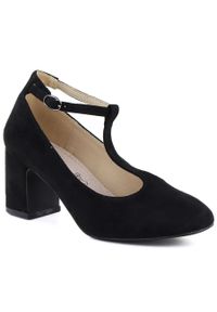 eVento - Czółenka na słupku zamszowe z paskiem czarne Mascara 834284. Zapięcie: pasek. Kolor: czarny. Materiał: skóra ekologiczna. Obcas: na słupku #1