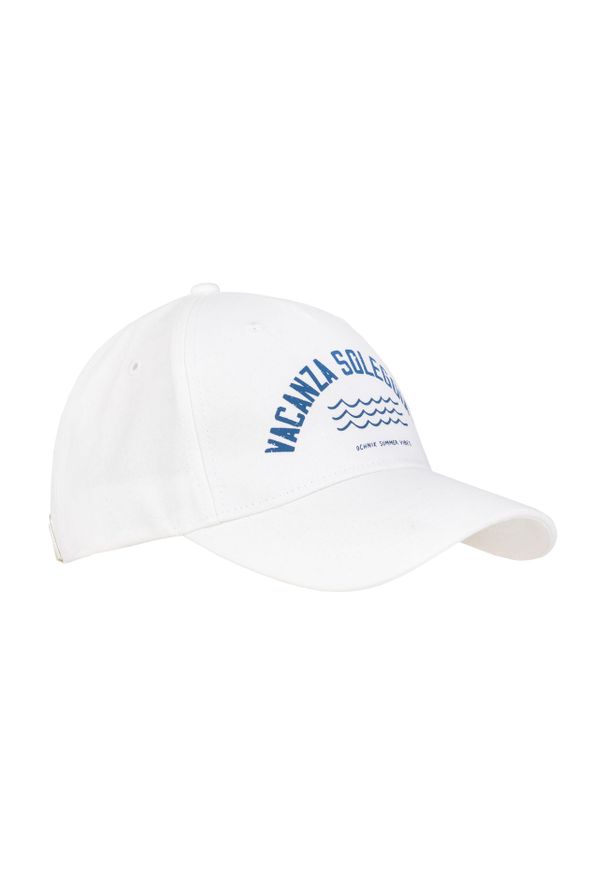 Ochnik - Biała czapka z daszkiem z printem. Kolor: biały. Materiał: bawełna. Wzór: nadruk
