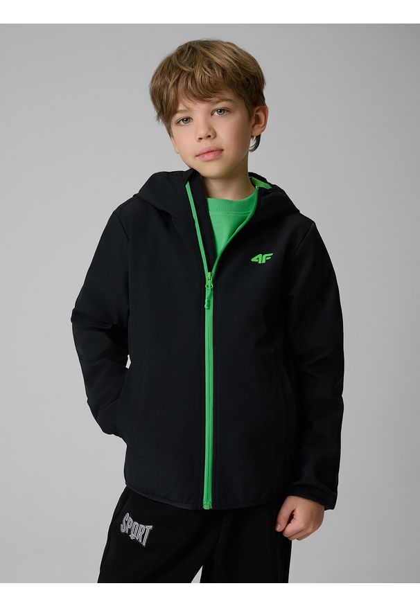 4f - 4F Kurtka softshell wiatroodporna membrana 5000 chłopięca - czarna 128 (7-8 lat). Okazja: na co dzień. Kolor: czarny. Materiał: softshell. Sezon: lato. Styl: casual