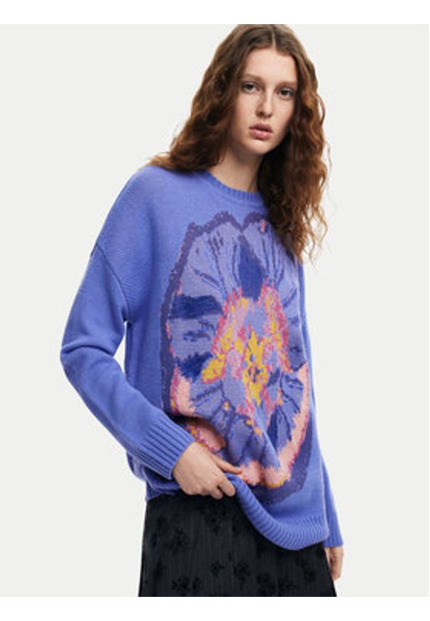 Desigual Sweter Pensee Lacroix 24WWJF52 Fioletowy Regular Fit. Kolor: fioletowy. Materiał: syntetyk