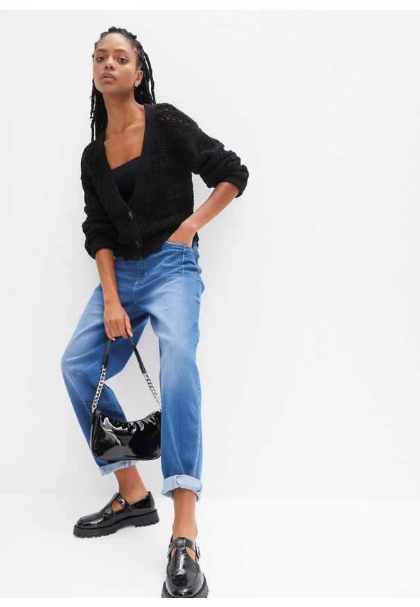 bonprix - Dżinsy barrel, wysoki stan, z bawełny organicznej. Stan: podwyższony. Kolor: niebieski