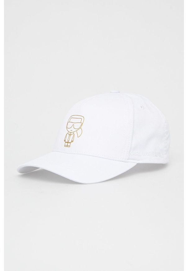 Karl Lagerfeld czapka kolor biały z nadrukiem. Kolor: biały. Wzór: nadruk