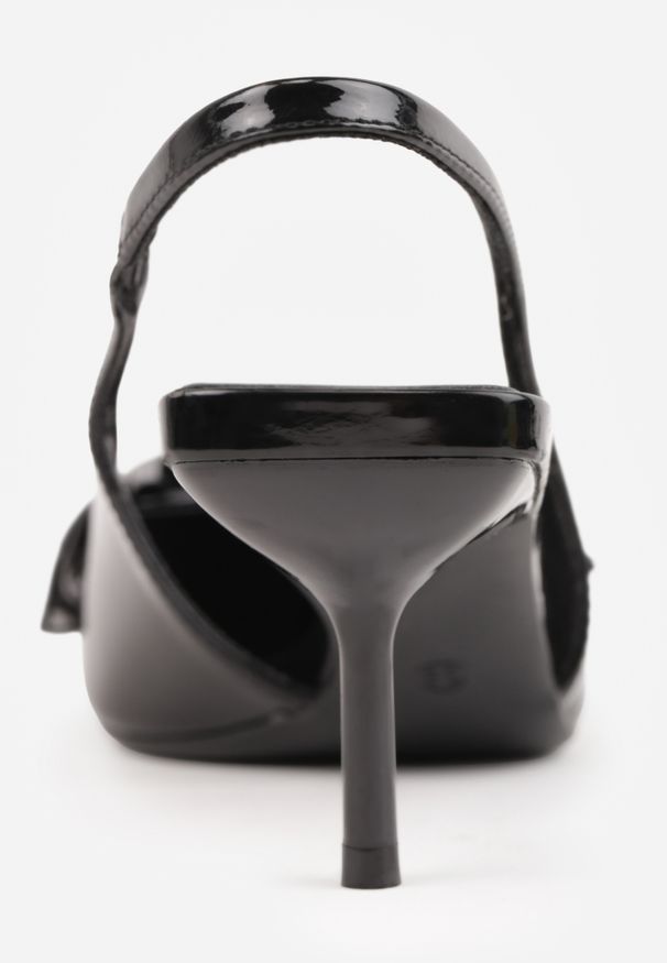 Renee - Czarne Sandały Vices na Szpilce Slingback Ozdobione Kokardą Nilendria. Okazja: na imprezę. Kolor: czarny. Wzór: aplikacja. Sezon: lato. Obcas: na szpilce. Styl: elegancki