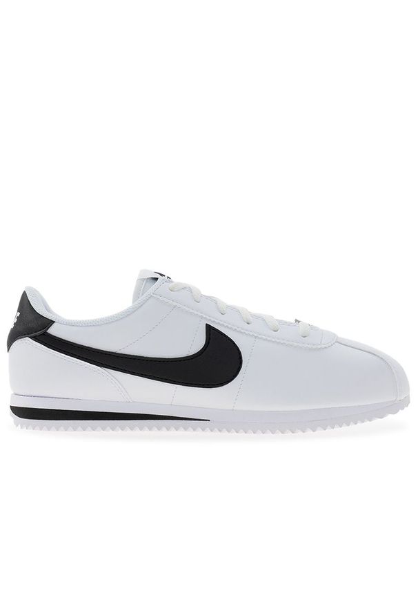 Buty młodzieżowe Nike Cortez GS DM0950-108 - białe. Kolor: biały. Materiał: guma, materiał, skóra, syntetyk. Szerokość cholewki: normalna. Wzór: jodełka. Model: Nike Cortez