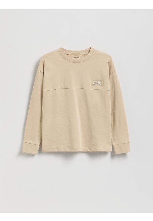 Reserved - Bawełniany longsleeve - beżowy. Kolor: beżowy. Materiał: bawełna. Długość rękawa: długi rękaw