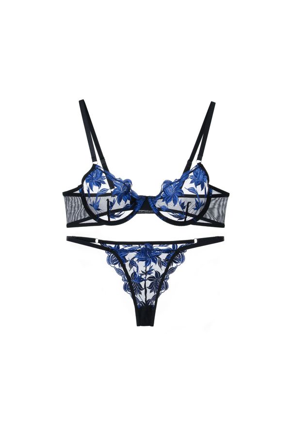 Intica - Komplet koronkowej bielizny ażurowej z biustonoszem i majtkami Dobrila. Kolor: niebieski. Materiał: koronka. Wzór: ażurowy