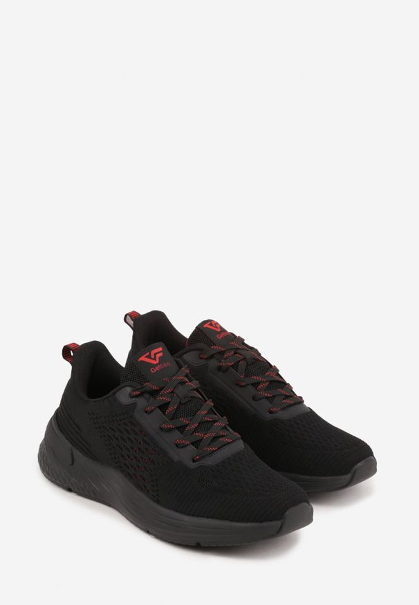 Born2be - Czarno-Czerwone Buty Sportowe Sneakersy na Tłoczonej Podeszwie z Napisem Hesehe. Okazja: na co dzień. Kolor: czarny. Materiał: jeans. Wzór: napisy