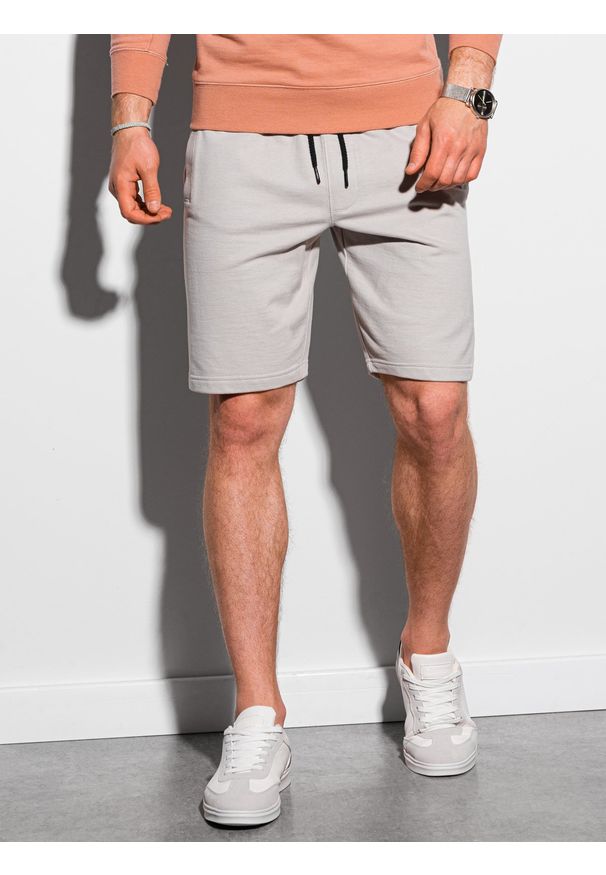 Ombre Clothing - Krótkie spodenki męskie dresowe W291 - szare - XXL. Kolor: szary. Materiał: dresówka. Długość: krótkie. Styl: klasyczny