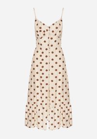 Renee - Beżowa Sukienka z Wiskozy w Grochy o Taliowanym Kroju na Ramiączka Lavilsa. Okazja: na co dzień. Kolor: beżowy. Materiał: wiskoza. Długość rękawa: na ramiączkach. Wzór: grochy. Styl: casual #3