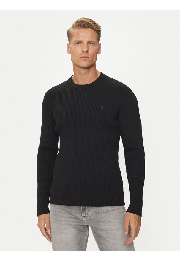 Calvin Klein Jeans Sweter J30J326265 Czarny Slim Fit. Kolor: czarny. Materiał: bawełna