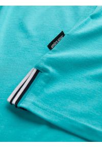 Ombre Clothing - T-shirt męski henley ozdobnymi ściągaczami - turkusowy V7 OM-TSCT-0175 - XXL. Okazja: na co dzień. Typ kołnierza: typu henley. Kolor: turkusowy. Materiał: jedwab, żakard, wiskoza, poliester, materiał, elastan. Wzór: aplikacja, paski, kolorowy. Styl: klasyczny, casual #5