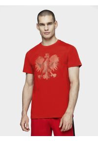 4f - Koszulka kibica męska. Kolor: czerwony. Materiał: bawełna, dzianina, jersey. Wzór: nadruk, geometria #1