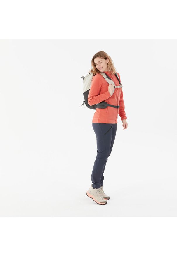 quechua - Polar turystyczny damski Quechua MH100 zamek. Typ kołnierza: kołnierzyk stójkowy. Kolor: pomarańczowy, czerwony, wielokolorowy. Materiał: poliester, materiał. Sport: turystyka piesza