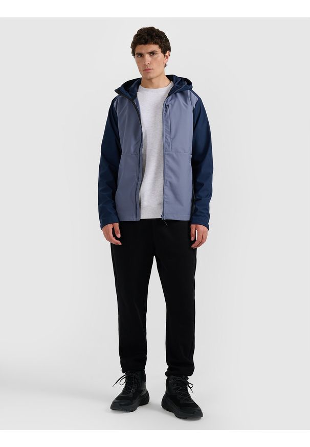 4f - 4F Kurtka softshell wiatroodporna męska - granatowa XL. Typ kołnierza: kaptur. Kolor: niebieski. Materiał: softshell. Technologia: Windstopper. Sezon: zima