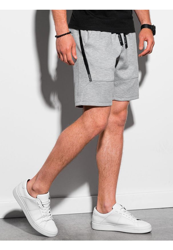 Ombre Clothing - Krótkie spodenki męskie dresowe W296 - szary melanż - XXL. Kolor: szary. Materiał: dresówka. Długość: krótkie. Wzór: melanż. Styl: sportowy