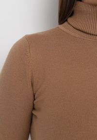 Born2be - Brązowy Sweter Golf o Dopasowanym Fasonie Bewina. Typ kołnierza: golf. Kolor: brązowy. Materiał: tkanina, dzianina. Długość rękawa: długi rękaw. Długość: długie. Wzór: gładki, aplikacja #3