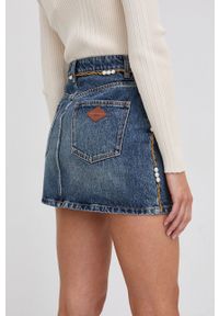 Miss Sixty Spódnica jeansowa mini prosta. Okazja: na co dzień. Stan: podwyższony. Kolor: niebieski. Materiał: jeans. Wzór: aplikacja. Styl: casual #4