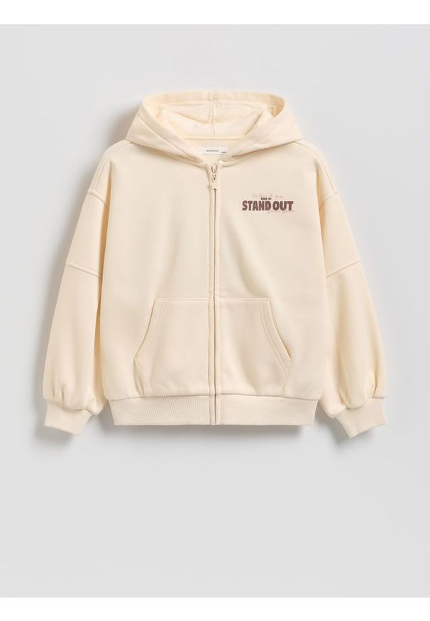 Reserved - Bluza z nadrukiem - kremowy. Kolor: kremowy. Materiał: dzianina, bawełna. Wzór: nadruk