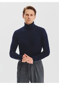 Pako Lorente - PAKO LORENTE - Granatowy gładki golf męski. Typ kołnierza: golf. Kolor: beżowy, niebieski. Materiał: elastan, poliamid, bawełna. Wzór: gładki. Sezon: jesień #2