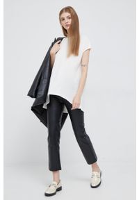 Sisley t-shirt damski kolor beżowy. Okazja: na co dzień. Kolor: beżowy. Materiał: dzianina. Długość: długie. Styl: casual #5