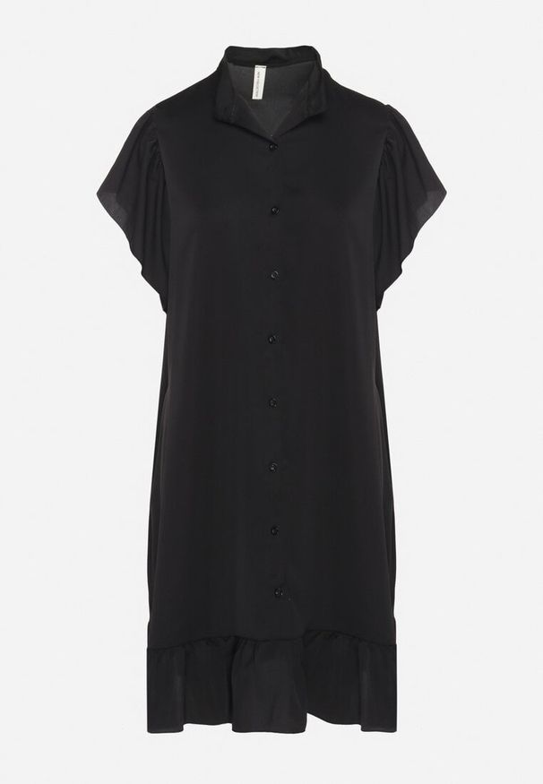 Born2be - Czarna Sukienka Koszulowa z Guzikami i Falbankami Tenalena. Okazja: na co dzień. Typ kołnierza: kołnierz z falbankami. Kolor: czarny. Typ sukienki: koszulowe. Styl: casual, elegancki, sportowy