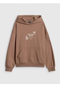 4f - 4F Bluza dresowa loose z kapturem damska - beżowa XS. Okazja: na co dzień. Typ kołnierza: kaptur. Kolor: beżowy. Materiał: dresówka. Styl: casual #1