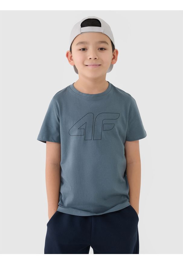 4f - 4F T-shirt z nadrukiem chłopięcy - turkusowy 152 (11-12 lat). Okazja: na co dzień. Kolor: turkusowy. Materiał: jersey, dzianina, bawełna. Długość rękawa: krótki rękaw. Długość: krótkie. Wzór: nadruk. Sezon: lato. Styl: casual, klasyczny, sportowy