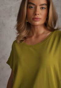 Renee - Ciemnozielona T-shirtowa Sukienka Pudełkowa z Elastycznej Bawełny Ellensa. Kolor: zielony. Materiał: bawełna. Styl: wakacyjny. Długość: mini #6