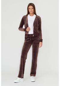 Juicy Couture - JUICY COUTURE Brązowa damska bluza Robertson, Rozmiar S. Kolor: brązowy. Materiał: materiał, poliester, welur. Wzór: haft