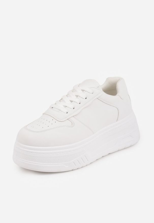 Renee - Białe Sneakersy VICES na Platformie z Tłoczeniem Rionessa. Okazja: na co dzień. Kolor: biały. Materiał: jeans. Obcas: na platformie