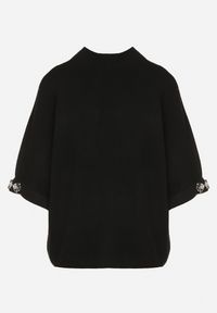 Born2be - Czarny Sweter Ozdobiony na Rękawach Cyrkoniami Aletusa. Okazja: na co dzień. Kolor: czarny. Materiał: jeans. Wzór: aplikacja. Styl: elegancki, casual #6