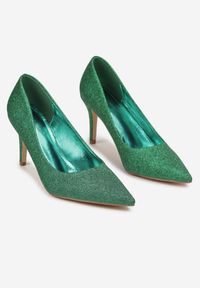 Renee - Zielone Czółenka Mimis. Nosek buta: szpiczasty. Kolor: zielony. Materiał: materiał. Obcas: na obcasie. Styl: klasyczny, elegancki. Wysokość obcasa: średni #3