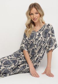 Born2be - Niebieska Sukienka z Bawełną w Abstrakcyjny Wzór Filindela. Okazja: na co dzień, na spacer. Kolor: niebieski. Materiał: bawełna. Wzór: aplikacja. Styl: klasyczny, casual, elegancki #6