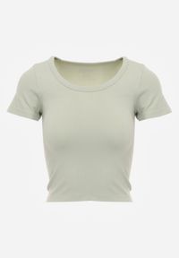Born2be - Zielony Gładki T-shirt o Krótszym Kroju Errora. Okazja: na co dzień. Kolor: zielony. Materiał: materiał, jeans. Długość: krótkie. Wzór: gładki. Styl: casual #4