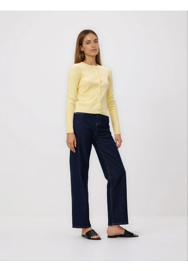 Reserved - Kardigan z dodatkiem modalu - jasnożółty. Kolor: żółty. Materiał: dzianina