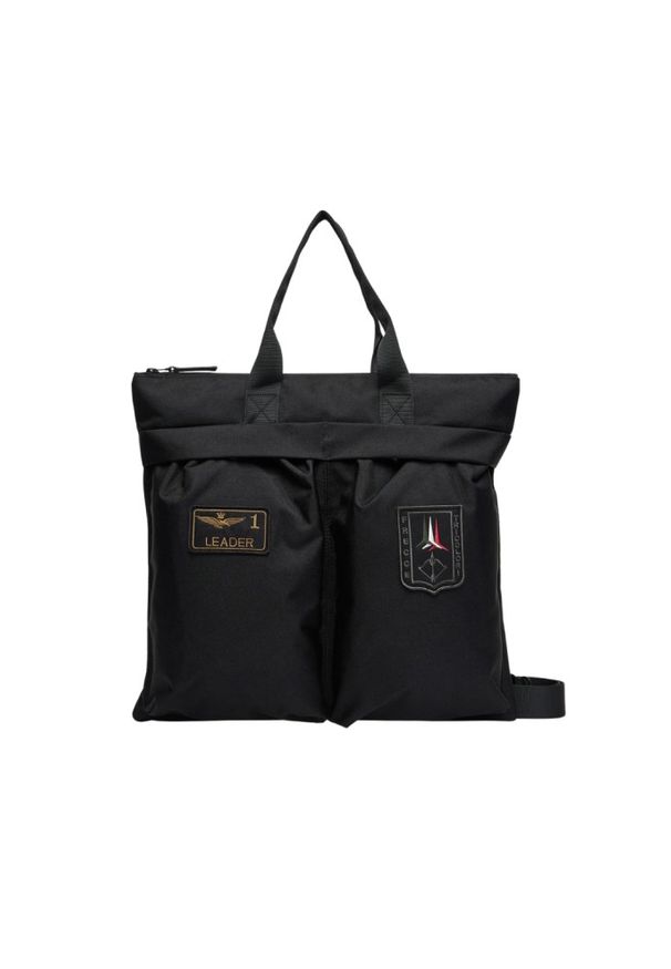 Aeronautica Militare - AERONAUTICA MILITARE Czarna męska torba sportowa. Kolor: czarny. Wzór: aplikacja